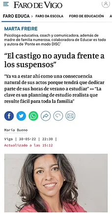 Marta Freire en periódico "Faro de Vigo"